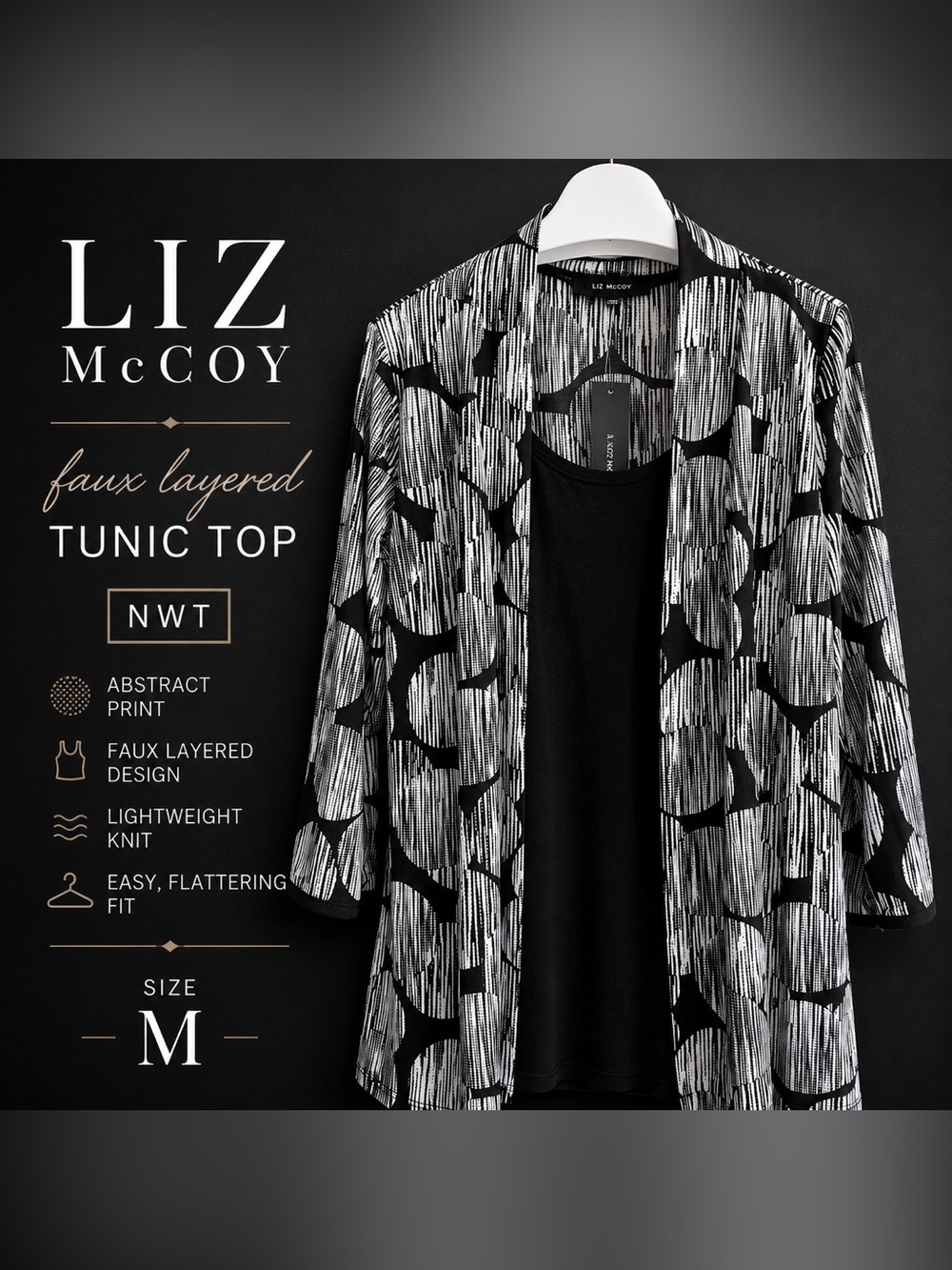 Mccoy Black & White Abstract Faux-Layered Tunic